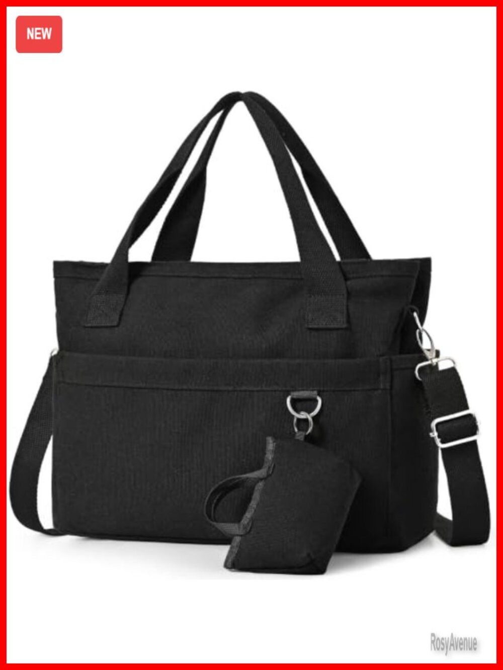 Small Canvas Tote Bag Multi Pockets Crossbody Shoulder Zipper Lightweight